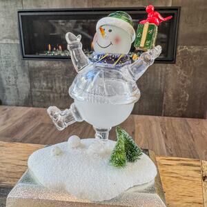 Festive Glass Like Acrylic Christmas Snowman Stocking Hanger Winter Scene Base